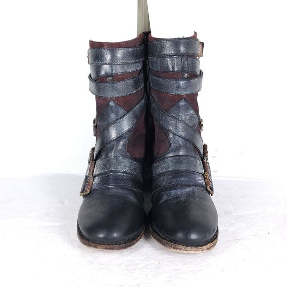 Freebird By Steven Women’s Colt US9 Black Leather Distressd Strappy Biker Boots - Picture 3 of 15